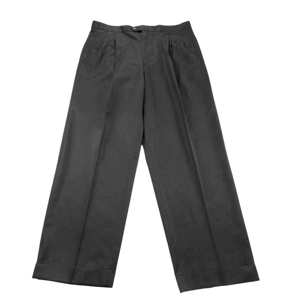 Zanella Jesse Men 38X29 Black Wool Trousers Pleated Cuffed Wide Leg Italy